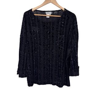 Vintage Y2K Coldwater Creek Top Womens XL Black Sequin Velvet Whimsigoth Fairy